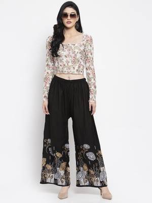 Black printed rayon palazzo-pants 2