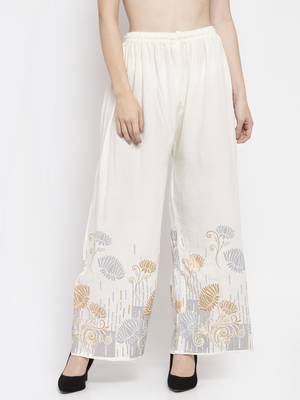 Cream printed rayon palazzo-pants 1