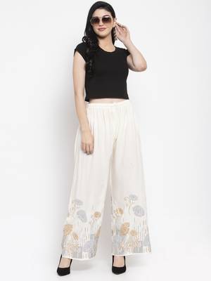 Cream printed rayon palazzo-pants 2