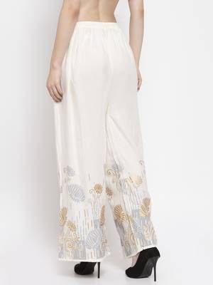 Cream printed rayon palazzo-pants 4
