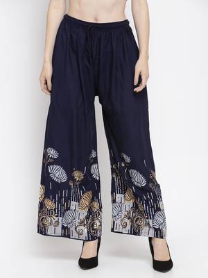 Navy-blue printed rayon palazzo-pants 1