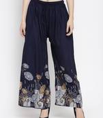 Navy-blue printed rayon palazzo-pants