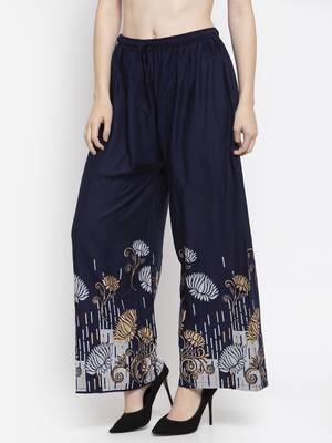 Navy-blue printed rayon palazzo-pants 3