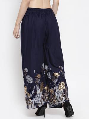 Navy-blue printed rayon palazzo-pants 4