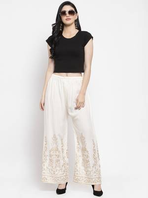Cream printed rayon palazzo-pants 2