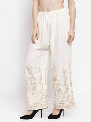Cream printed rayon palazzo-pants 3