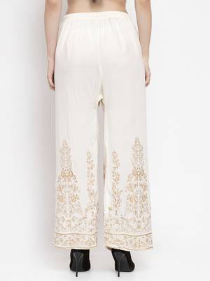 Cream printed rayon palazzo-pants 4