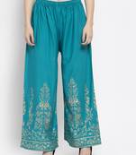Turquoise printed rayon palazzo-pants