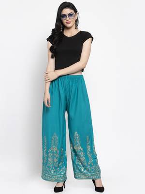 Turquoise printed rayon palazzo-pants 2