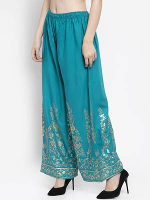 Turquoise printed rayon palazzo-pants 3
