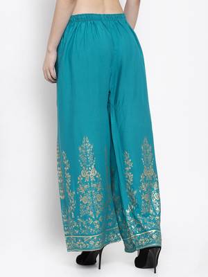 Turquoise printed rayon palazzo-pants 4