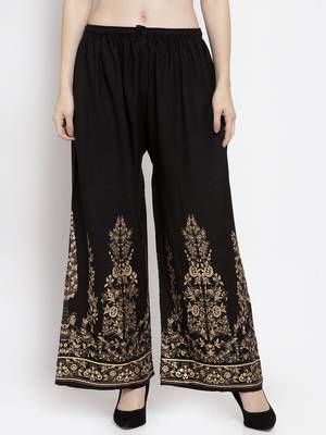 Black printed rayon palazzo-pants 1