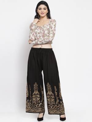 Black printed rayon palazzo-pants 2