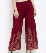 Maroon printed rayon palazzo-pants