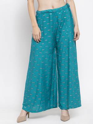 Turquoise printed rayon palazzo-pants 1