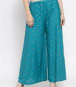 Turquoise printed rayon palazzo-pants