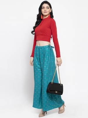 Turquoise printed rayon palazzo-pants 2