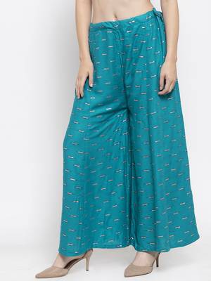 Turquoise printed rayon palazzo-pants 3