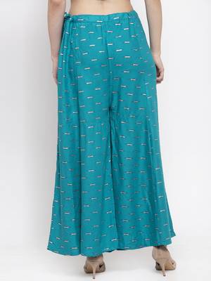 Turquoise printed rayon palazzo-pants 4