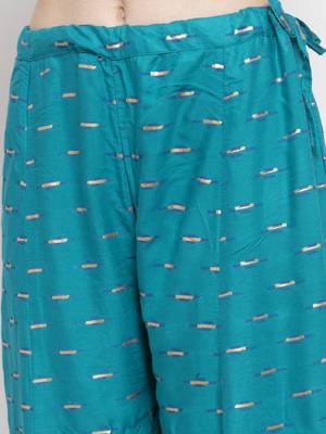 Turquoise printed rayon palazzo-pants 5