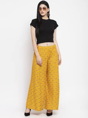 Mustard printed rayon palazzo-pants 2