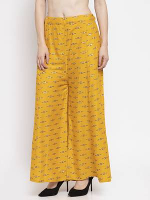 Mustard printed rayon palazzo-pants 3