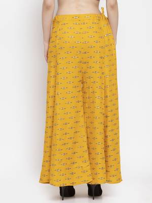 Mustard printed rayon palazzo-pants 4