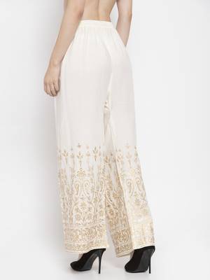 Cream printed rayon palazzo-pants 4
