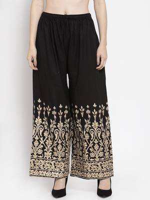 Black printed rayon palazzo-pants 1