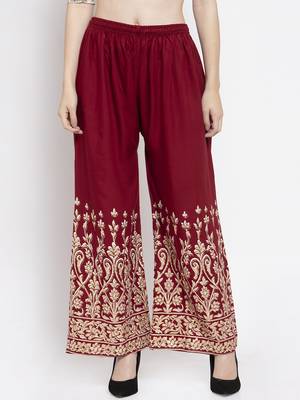 Maroon printed rayon palazzo-pants 1