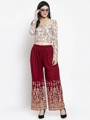 Maroon printed rayon palazzo-pants 2
