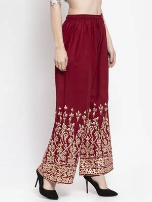 Maroon printed rayon palazzo-pants 3
