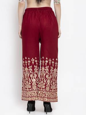 Maroon printed rayon palazzo-pants 4
