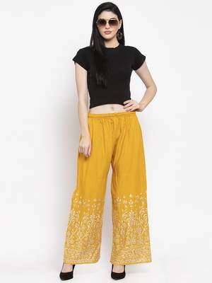 Mustard printed rayon palazzo-pants 2