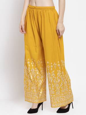 Mustard printed rayon palazzo-pants 3