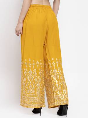 Mustard printed rayon palazzo-pants 4