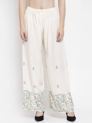 Off-white printed rayon palazzo-pants 1