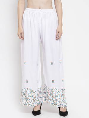 White printed rayon palazzo-pants 1