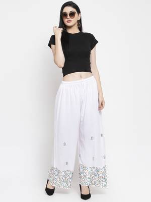 White printed rayon palazzo-pants 2