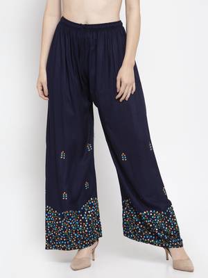 Navy-blue printed rayon palazzo-pants 1