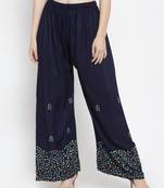 Navy-blue printed rayon palazzo-pants