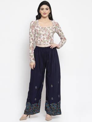 Navy-blue printed rayon palazzo-pants 2