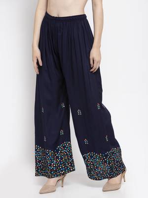 Navy-blue printed rayon palazzo-pants 3