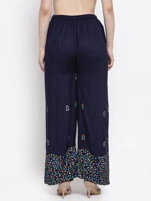 Navy-blue printed rayon palazzo-pants 4
