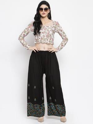 Black printed rayon palazzo-pants 2
