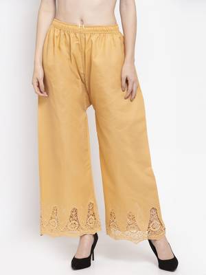 Beige plain rayon palazzo-pants 1