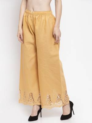 Beige plain rayon palazzo-pants 3