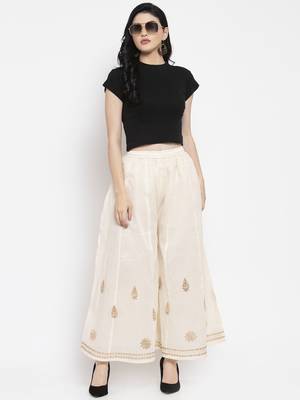 Off-white plain rayon palazzo-pants 2