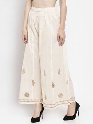 Off-white plain rayon palazzo-pants 3