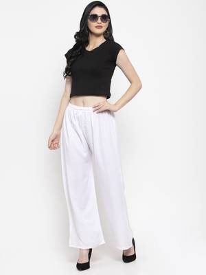 White plain rayon palazzo-pants 2